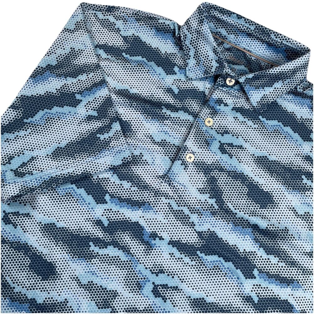 johnnie-O Performance Mens Polo Shirt M Blue Techno Camo Links Golf Short Sleeve